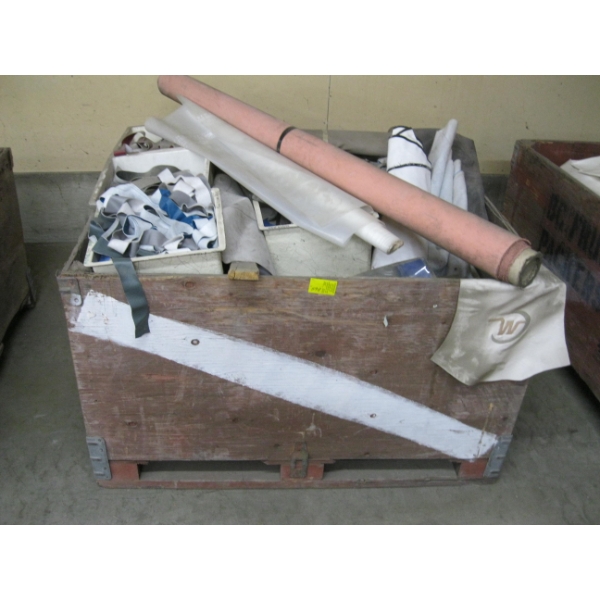 BIN OF ASST. BOAT UPHOLSTERY MATERIAL, WINDOWS, ETC.