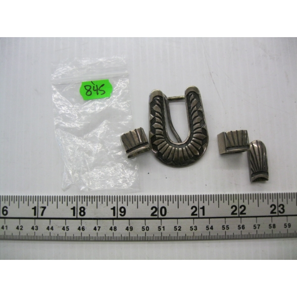 4 SM. SILVER ITEMS - BELT BUCKLE, STAMPED STERLING, MICHAEL TAHE, 2 SM. SILVER BLOCKS, SM. BELT END