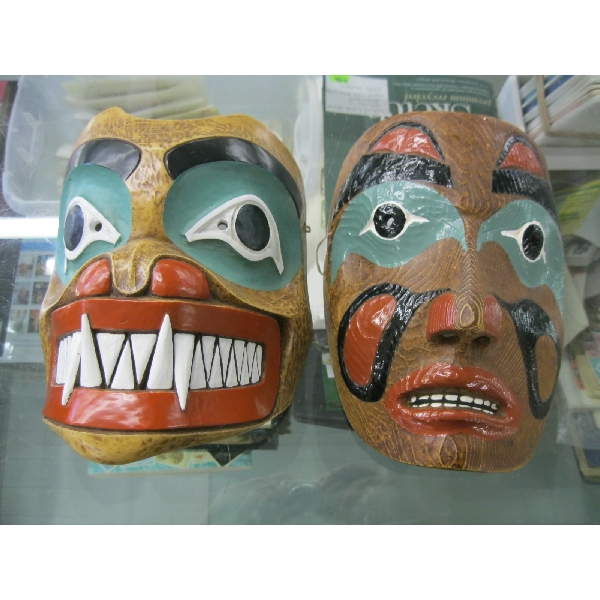 2 INDIGENOUS RESIN MASKS - MADE BY WOLF
