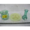 Image 1 : 3 PIECES OF GLASSWARE - SIGNED VASE BY JOHN PHILLIPS - VASELINE GLASS FOOTED PLATE