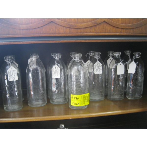 15 BABY NURSING BOTTLES - CIRCA 1950s - W/VARIOUS FIGURES ON THEM