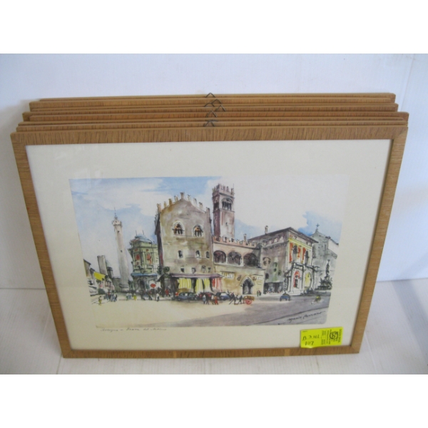 8 FRAMED PICTURES OF CITY SCAPES
