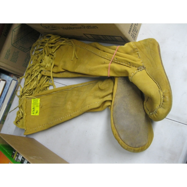 PAIR OF HIGH LEG LEATHER MOCCASINS