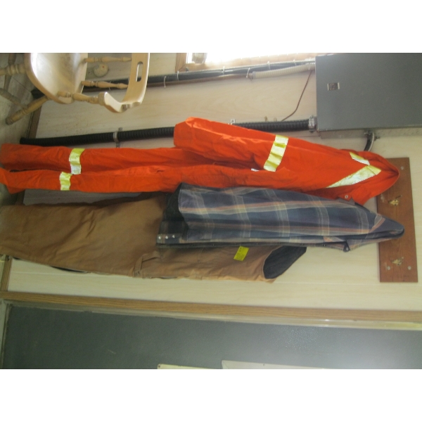 ORANGE COVERALLS, BROWN BIB OVERALLS, ETC.
