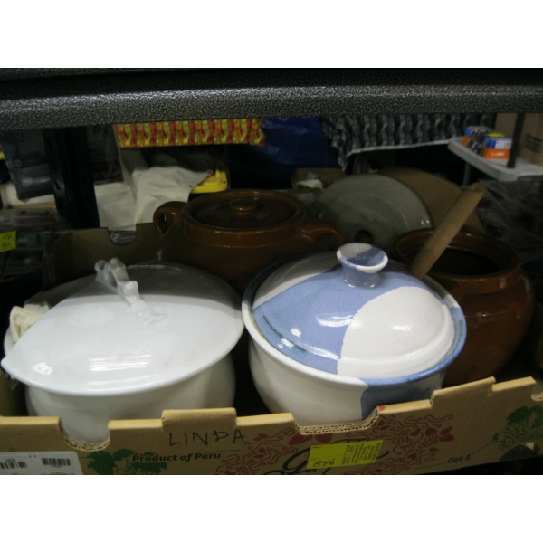 BOX W/ASST. BEAN POTS, CERAMIC POT, ETC.
