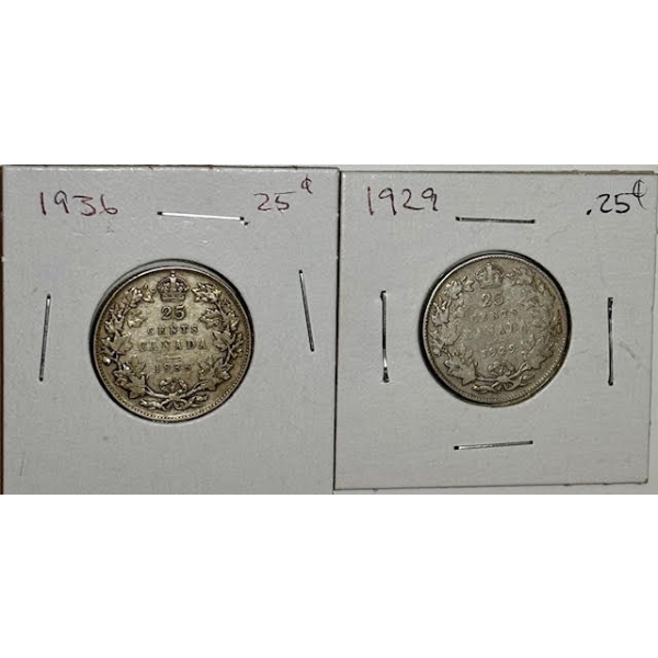 1929 & 1936 CDN 25 CENT COINS