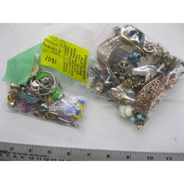 2 BAGS OF MISC. COSTUME JEWELLERY - NECKLACES, PENDANTS, ETC.