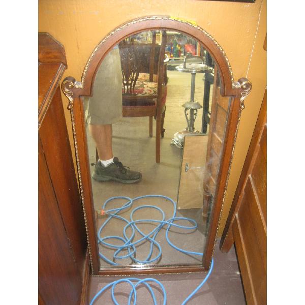 WOOD FRAMED ROUND TOP ANTIQUE MIRROR