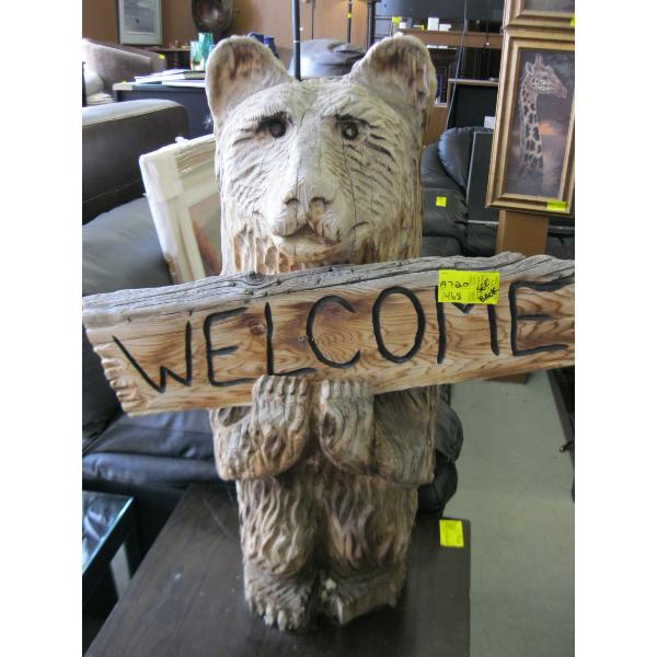CARVED WELCOME BEAR 2 SIDED SIGN