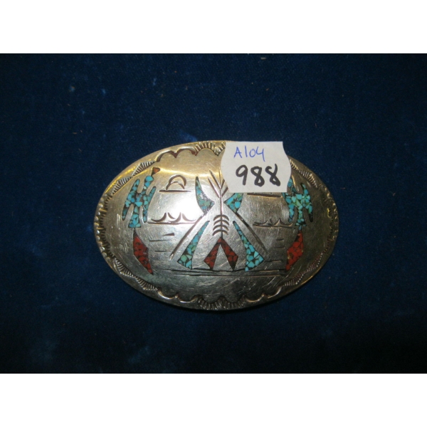 SILVER & TURQUOISE NAVAJO BELT BUCKLE
