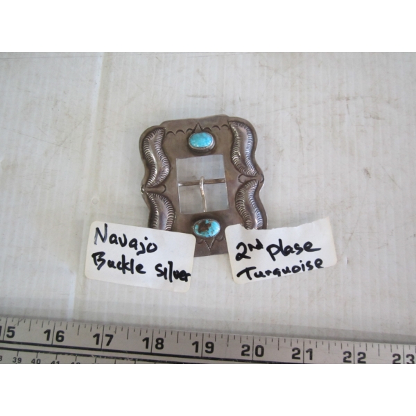 SILVER NAVAJO BUCKLE W/TURQUOISE