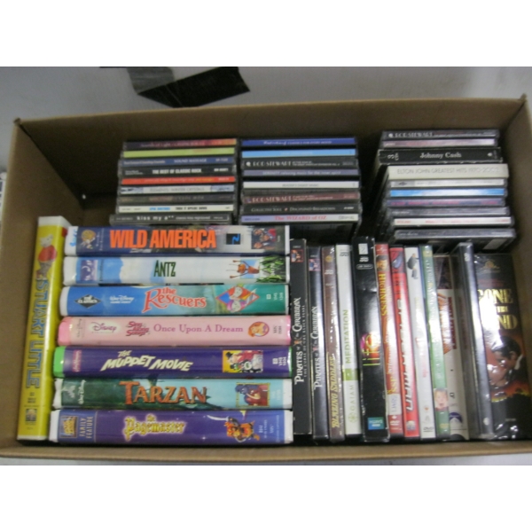 2 BOXES OF DISNEY MOVIES & CDs