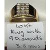 Image 1 : 10KT RING W/9 DIAMONDS, 3.5G, SZ 8.5