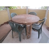 Image 1 : ROUND RATTAN TABLE & 4 GREEN PLASTIC CHAIRS