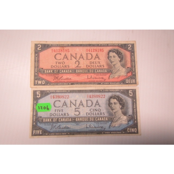 1954 CDN $5 & $2 BILLS