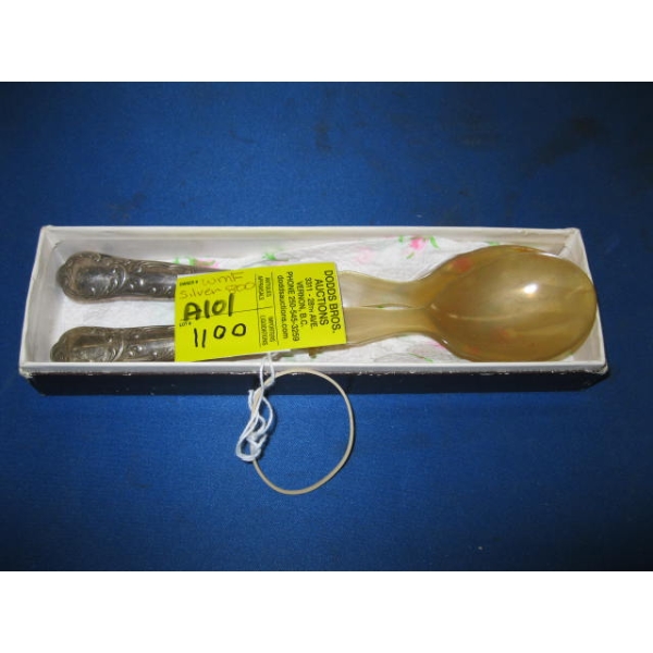 PAIR OF .800 SILVER HANDLED SALAD UTENSILS