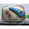 Image 1 : SILVER TURQUOISE & CORAL NAVAJO BELT BUCKLE