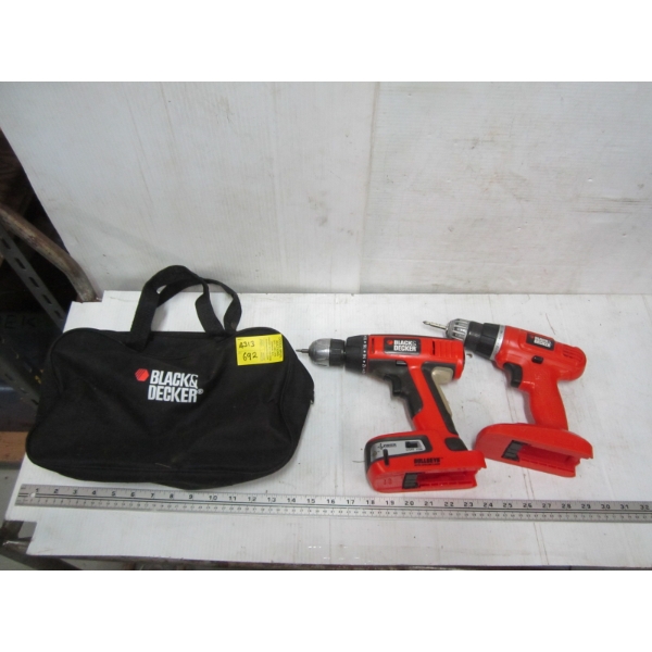 2 BLACK & DECKER DRILLS - NO BATTERIES OR CHARGERS