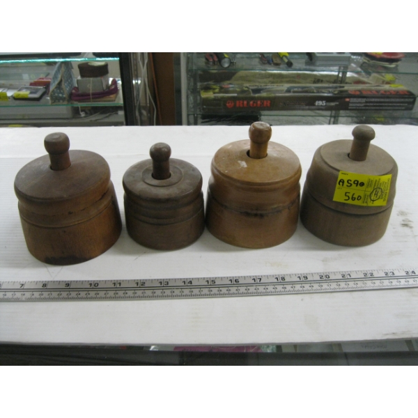4 ROUND WOODEN BUTTER PRESSES