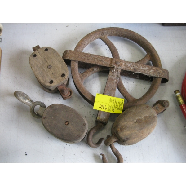 4 VINTAGE PULLEYS