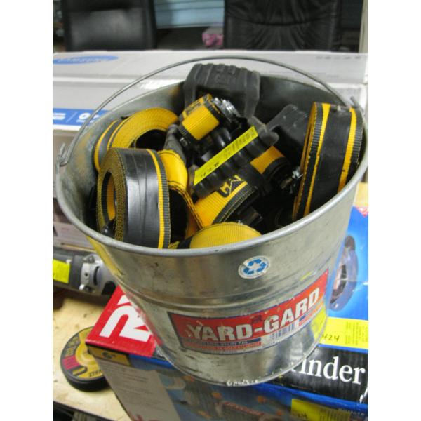 GALVANIZED PAIL W/ASST. TIEDOWN STRAPS