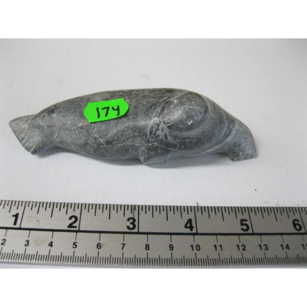 SOAPSTONE CARVING OF SEAL, SIGNED