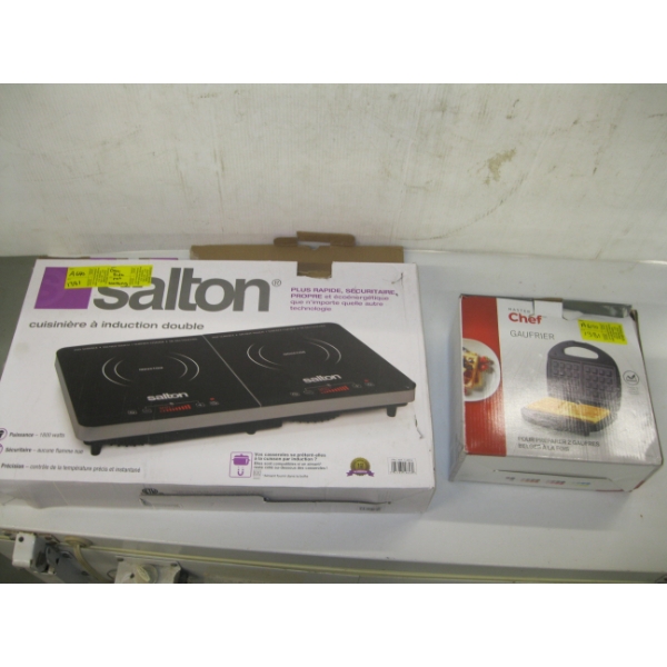 NEW WAFFLE MAKER & SALTON INDUCTION HOT PLATE - 1 SIDE NOT WORKING