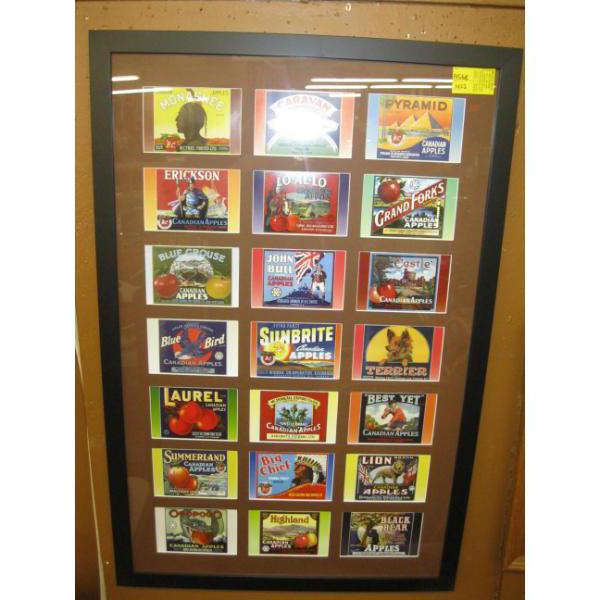 FRAMED POSTER OF APPLE BOX LABELS