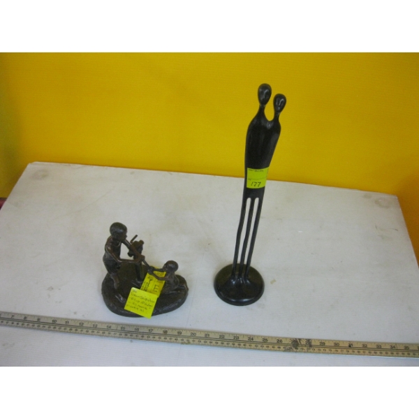 BRONZE SCULPTURE "A CUP OF WATER" BY DEAN SHIPSTON & A TALL METAL FIGURINE