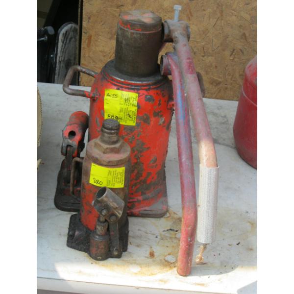 2 BOTTLE JACKS - LG 1 IS "AS IS" - & A PAIR OF FEET