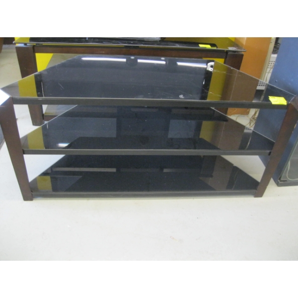 WOOD & SMOKED GLASS TV STAND