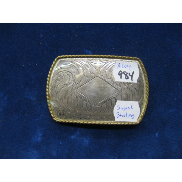 SIGNED STERLING NAVAJO BELT BUCKLE