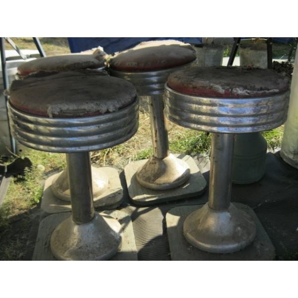 4 CHROME & RED 50s STOOLS