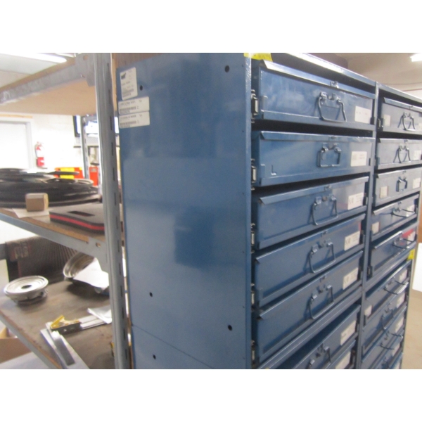 METAL CASED 5 DRAWER PULL OUT CABINET W/ELECTRICAL CONNECTORS, MARIOTS FUSES, ETC.