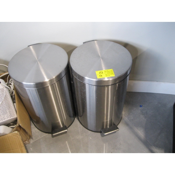 2 FOOT OPERATED STAINLESS GARBAGE CANS
