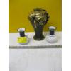 Image 1 : DECORATIVE BRASS VASE & PAIR OF ITALIAN SM. WHITE & BLUE MCM VASES