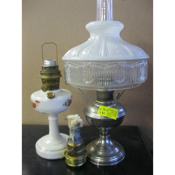 2 OIL LANTERNS - 1 W/SHADE & EXTRA BURNER