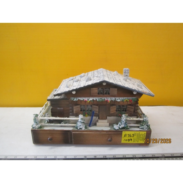 DECORATIVE WOODEN WIND UP JEWELLERY BOX (MUSIC BOX) - OLD CABIN