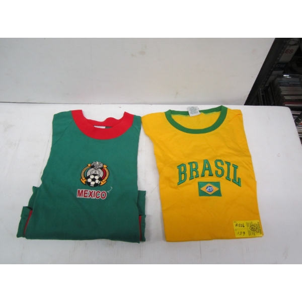 2 SOCCER SHIRTS - 1 IS BRAZIL, 1 IS MEXICO - SZ M