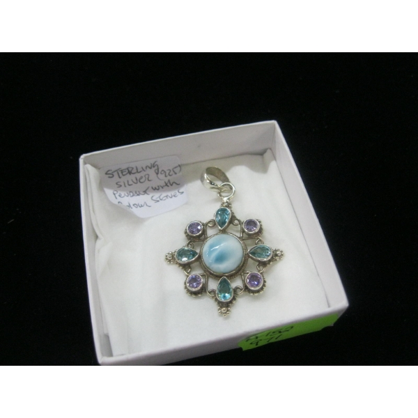 STERLING SILVER .925 PENDANT W/COLORED STONES