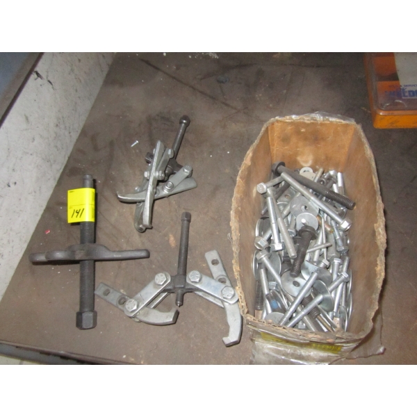 3 SM. PULLERS & BOX OF ASST. BOLTS