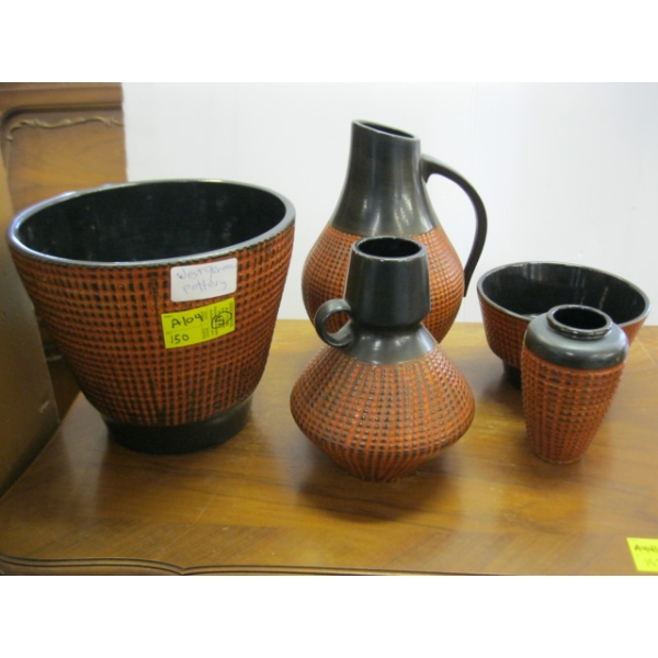 5 PIECES OF WEST GERMAN MCM POTTERY