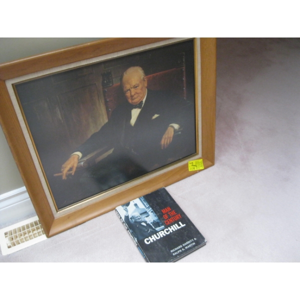 CHURCHILL FRAMED PICTURE & CHURCHILL BOOK