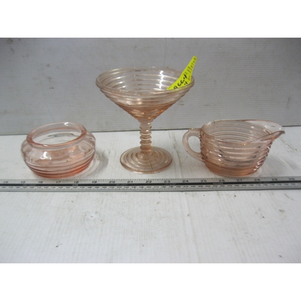 3 PIECES OF PINK DEPRESSION GLASS