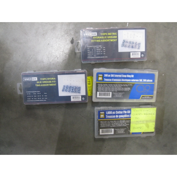 4 CASES OF GREASE FITTINGS & SNAP RINGS & COLDER PINS