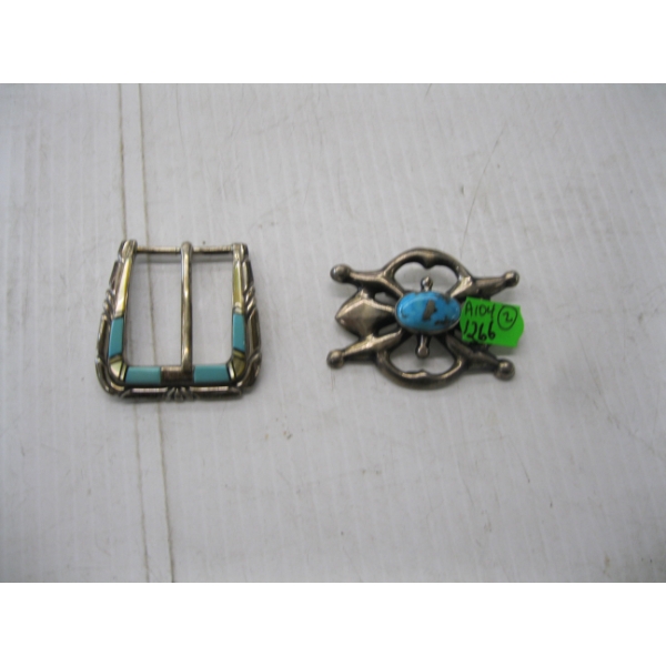 2 SILVER & TURQUOISE NAVAJO BELT BUCKLES