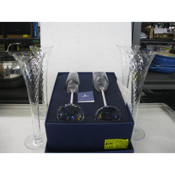 SWAROVSKI WEDDING CRYSTAL WINEGLASSES & 4 TALL CRYSTAL WINEGLASS