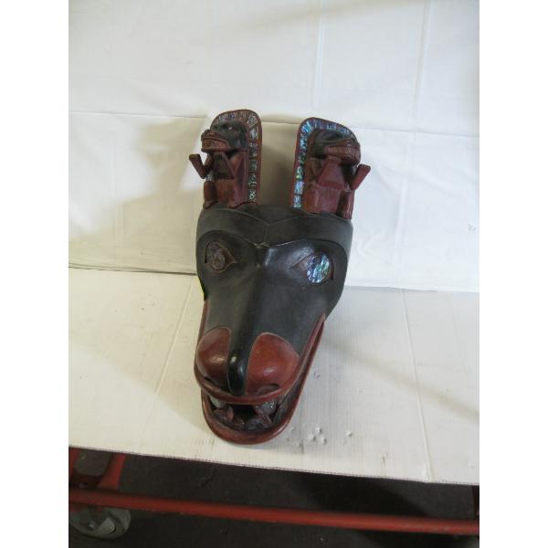HAND CARVED WOLF MASK WITH HINGED JAW DONE IN NWC STYLE