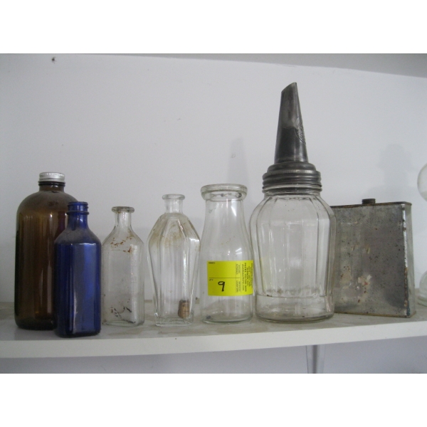 COLLECTABLE BOTTLES & A GLASS OIL BOTTLE