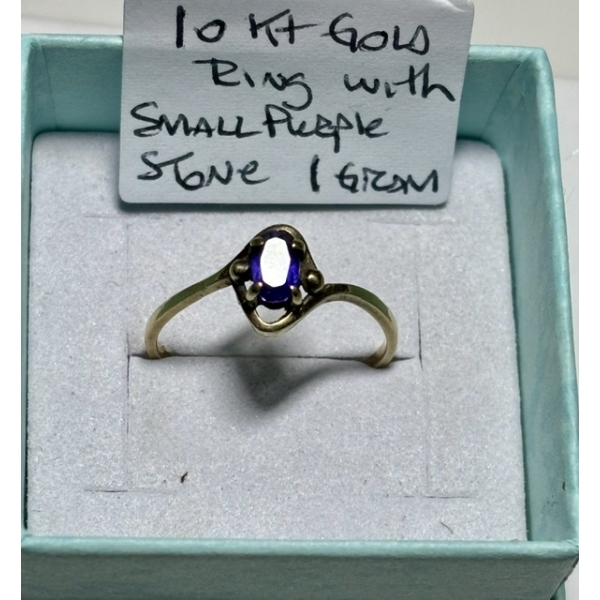 10KT RING W/SM. PURPLE STONE, 1G, SZ 6